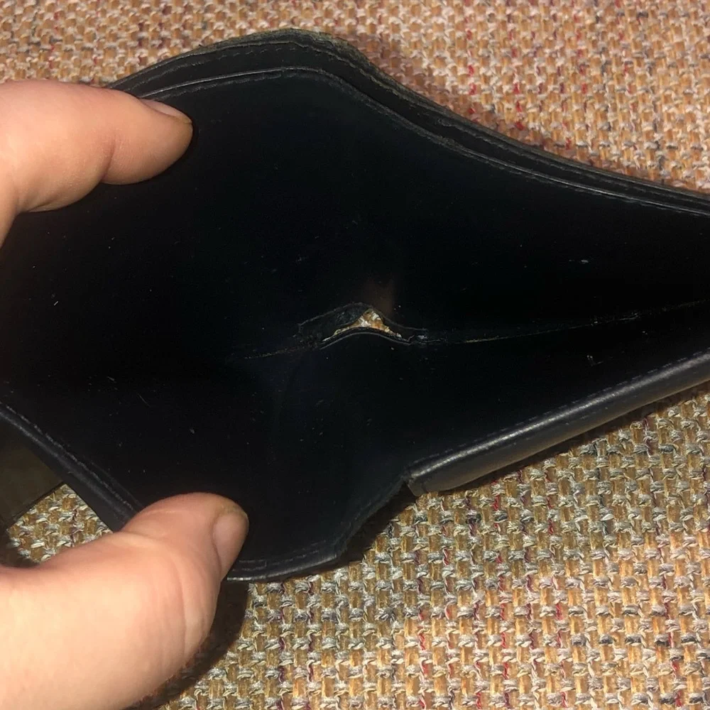 CARTIER Black Leather Sapphire Gold Bifold Wallet Coin Pocket Made In France